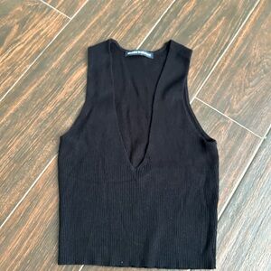 Black Brandy Melville Ribbed Plunging V-Neck Knit Crop Top size Small